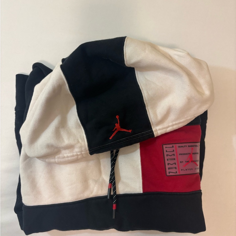 Jordan Blue and White Hoodie with Red Accents